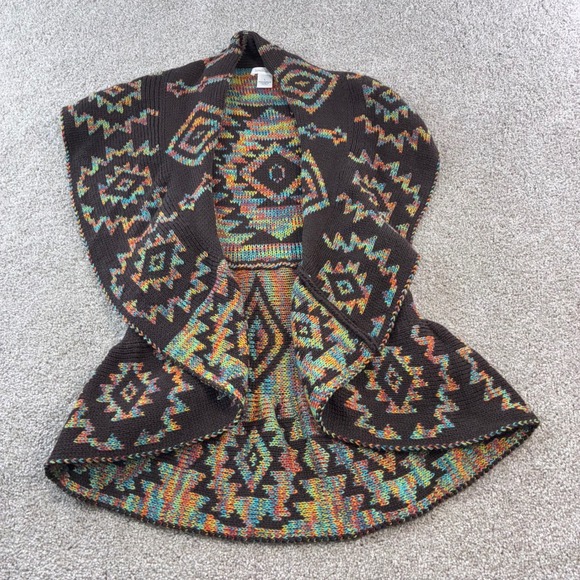 John Paul Richard Women L Brown Aztec‎ Southwestern Open Front Knit Vest Boho - Picture 4 of 7